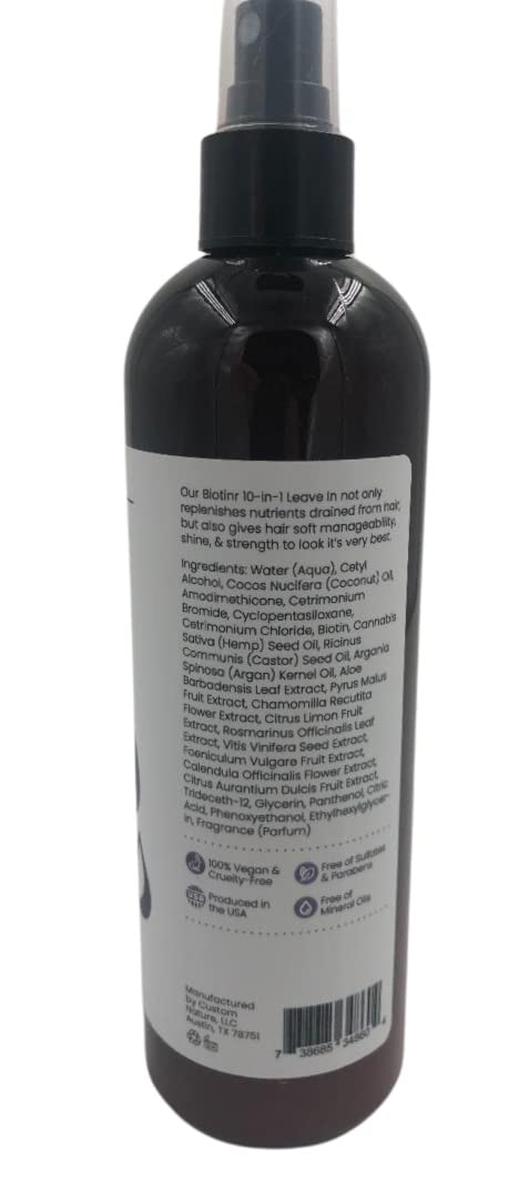Custom Nature 100% Pure Biotin Thickening Hair Treatment 10-in-1 Leave In & Detangler - 12 fl. oz.