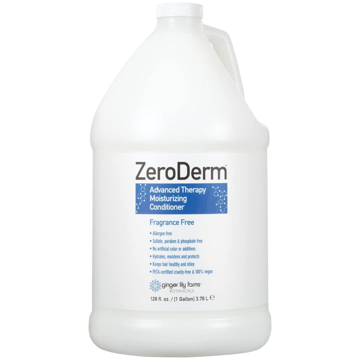 Ginger Lily Farms Botanicals ZeroDerm Advanced Therapy Moisturizing Conditioner for All Hair Types, 100% Vegan, Cruelty and Fragrance Free, 1 Gallon Refill, White, Unscented, 128 Fl Oz