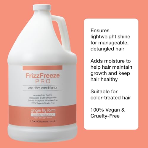 Ginger Lily Farms Salon Formula FrizzFreeze Pro Anti-Frizz Conditioner for Frizzy Hair, 100% Vegan & Cruelty-Free, 1 Gallon (128 fl oz) Refill