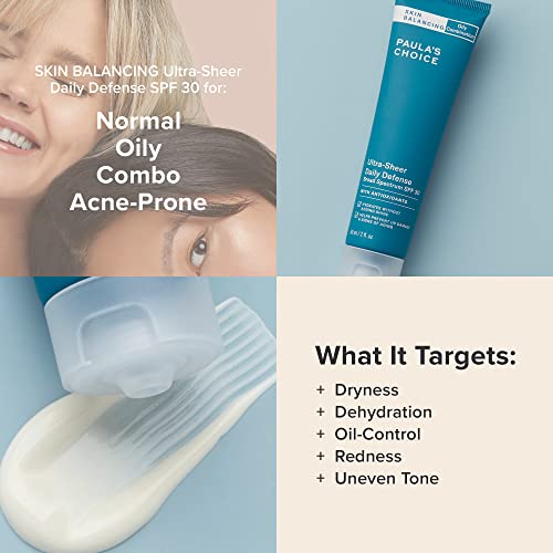 Paula's Choice SKIN BALANCING Ultra-Sheer Daily Defense SPF 30 Oil-Free Moisturizer, 2 Ounce Tube