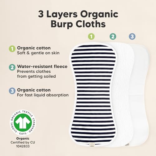 Organic Burp Cloths Baby Boy & Girl - 5-Pack Super Absorbent Cotton Burping Cloths for Babies, Soft & Plush Newborn Spit Up Rags, Infant Towels for Milk Spit Up, Unisex, Large 21 x 10 (Adventurer)