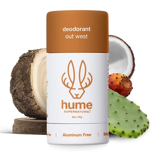 Hume Supernatural Aluminum Free Deodorant for Women & Men - Safe for Sensitive Skin - Probiotic, Plant-Based, Baking Soda Free, Aloe, & Cactus Flower, Anti Sweat, Stain & Odor - Out West, 1-Pack