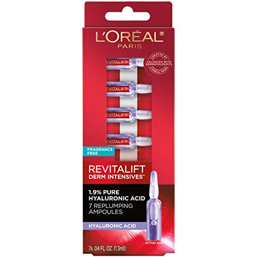 L'Oreal Paris Revitalift Derm Intensives Hyaluronic Acid Serum Ampoules 7 Day Boost Pure Hyaluronic Acid Anti-Aging Ampoules to visibly replump skin in 7 days, 7 Ampoules, 0.28 fl; oz.