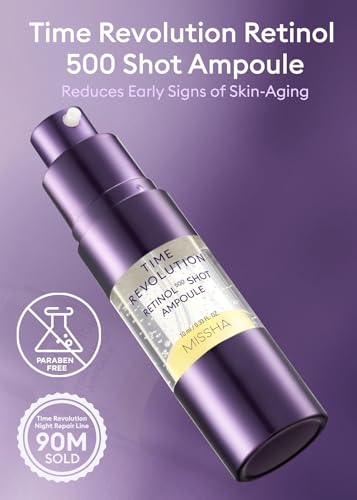MISSHA Time Revolution Night Repair Retinol Intensive Ampoule 0.33 Fl oz - Advanced Korean Facial Serum for Skin Barrier Strengthening, Improved Elasticity, Radiance, Overnight Moisturization.