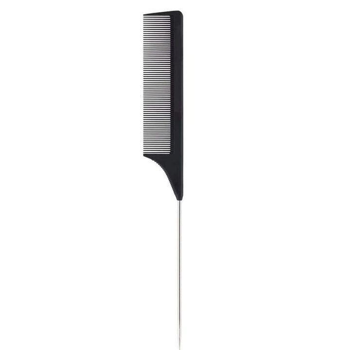 1 Pack Professional Carbon Steel Tail Combs Heat Resistant with Metal Pick, Anti Static Black Styling Rat Tail Hair Comb Fine Teeth, Metal Pintail Teasing Comb Brush