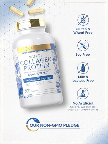 Carlyle Multi Collagen Protein Capsules 2000mg | 300 Count | Type I, II, III, V, X | Collagen Peptide Pills | Keto & Paleo Friendly, Gluten Free, Non-GMO Supplement