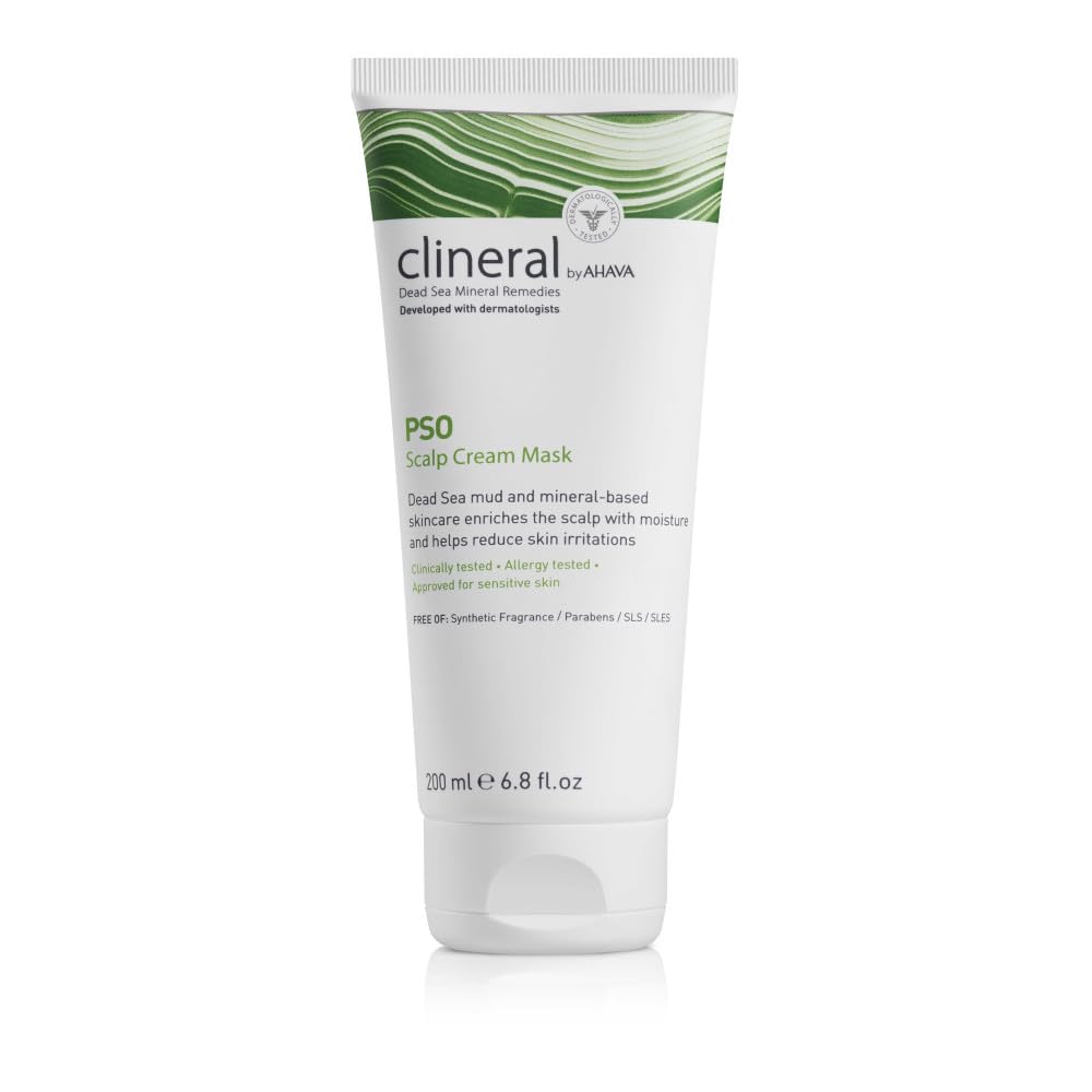 AHAVA Clineral Pso Scalp Cream Mask - Rich, creamy scalp mask to reduce irritations & dryness, hydrates & nourishes the hair & scalp, with Osmoter, Dead Sea Mud, Hippophae & Grapefruit Oil, 6.8 Fl.Oz