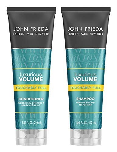 John Frieda Luxurious Volume Touchably Full Lightweight Shampoo and Conditioner Set for Natural Fullness, 8.45 Ounces, Volumizing Shampoo and Conditioner for Fine or Flat Hair