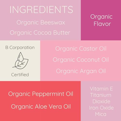 Tinted Lip Balm Pink – Bambalo 4-Pack Hydrating Moisturizing Lip Care – Soft Rosy Tint – Natural & Organic Ingredients – Easy Wear, Everyday Color – Made in USA