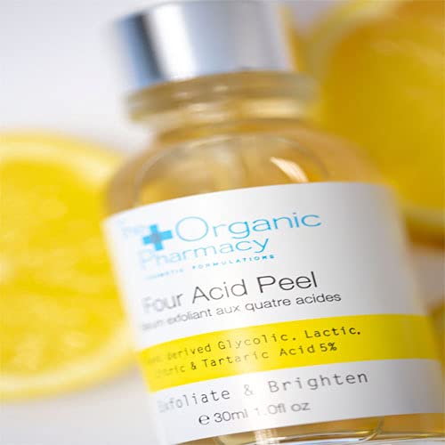 The Organic Pharmacy Four Acid Peel, Gentle Exfoliator Derived from Natural Ingredients, Reduces Blemishes and Acne, Use Nightly, 30mL