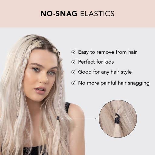 Black: Kitsch Pro No Snag Mini Gummy Elastic Hair Bands For Hair Styling, Braids, Ponytails, Hair Ties For Toddlers, 100 Count (Black)