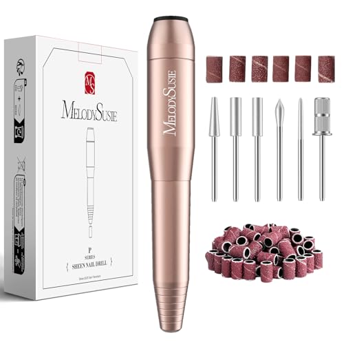 MelodySusie Electric USB Nail Drill Machine,PC120I Portable Electric Nail File Efile Set for Acrylic Gel Nails, Manicure Pedicure Tool with Nail Drill Bits Sanding Bands Gold