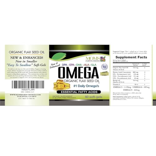 Natural Omega 3-6-9 Blend with DPA, EPA, DHA, ALA and GLA and Organic Flax Seed Oil Plus Wild Caught Natural Fish Oil - Over 2,800 Milligram Strength - Gluten Free - Made in The USA - 60 SoftGels