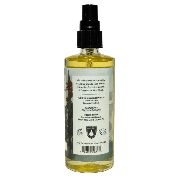 JUNIPER RIDGE Redwood Mist Moisturizing Body Oil - Hydrating Skin Care - Scented with Essential Oils - Perservative Free - 4oz - Packaging May Vary