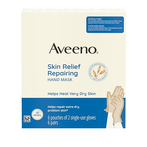 Aveeno Skin Relief Repairing Hand Mask, Moisturizing Gloves with Prebiotic Oat & Shea Butter for Very Dry Skin, Hand Care for Sensitive Skin, Fragrance-Free, Value Pack, 6 Pairs of Single-Use Gloves