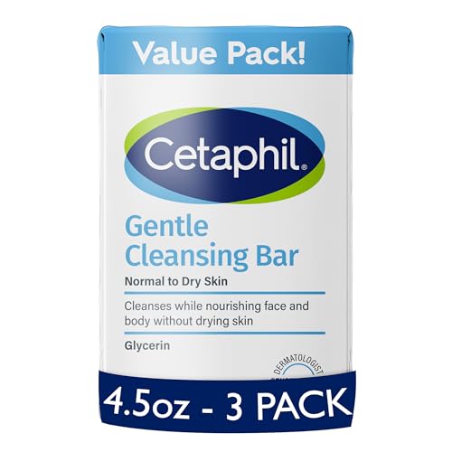 CETAPHIL Gentle Cleansing Bar, 4.5 oz Bar (Pack of 3), Nourishing Cleansing Bar For Dry, Sensitive Skin, Non-Comedogenic, Non-Irritating For Sensitive Skin