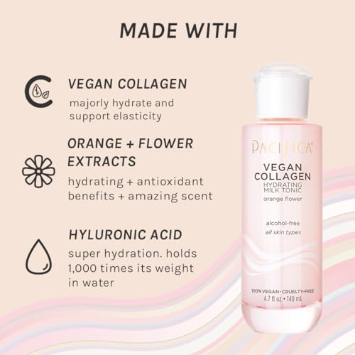 Pacifica Vegan Collagen Hydrating Milk Tonic – Alcohol-Free Milky Toner & Essence Moisturizing Vegan Collagen Face Tonic w/Hyaluronic Acid, Chamomile Jasmine All Skin Types Vegan Dermatologist Tested