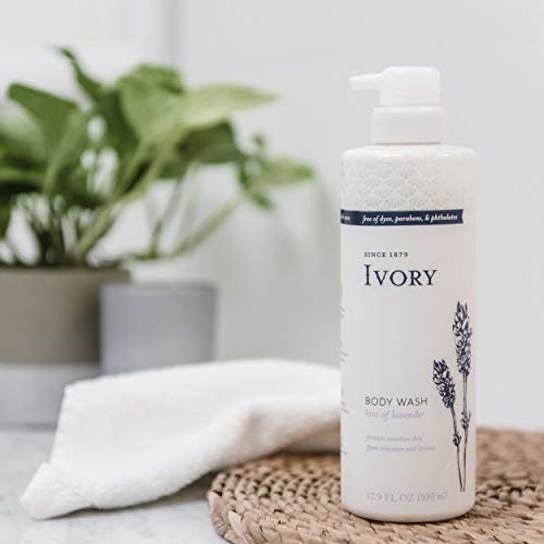 Ivory Sensitive Skin Moisturizing Body Wash, Hint of Lavender, 17.9 Fl Oz (Pack of 4)