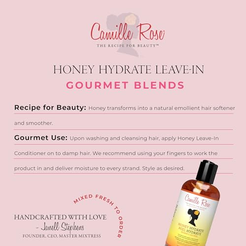 Camille Rose Honey Hydrate Leave In Conditioner, with Aloe and Olive Oil, to Soften Smooth and Protect, Moisturizer for All Hair Types, 9 fl oz