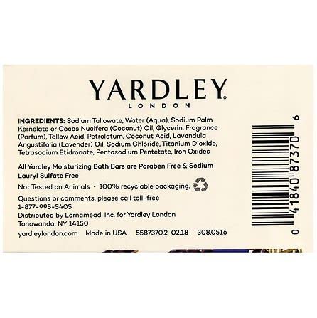 Yardley Naturally Moisturizing Bath Bar 4.25 oz ea, English Lavender, 4 Pack