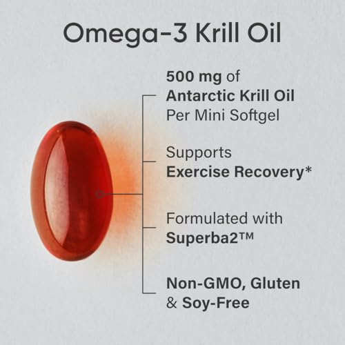 Sports Research Antarctic Krill Oil Omega 3 Mini-Softgels 500mg with Phospholipids, Choline & Astaxanthin - Sustainably Sourced, Non-GMO Verified & Gluten Free - 120 Softgel Capsules