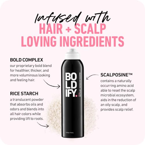 Boldify Dry Shampoo Spray - Revitalize and Refresh - Instantly Cleans, Volumizes and Balances Scalp, with Scalposine and Rice Starch - Invisible, Lightweight Formula for All Hair Types