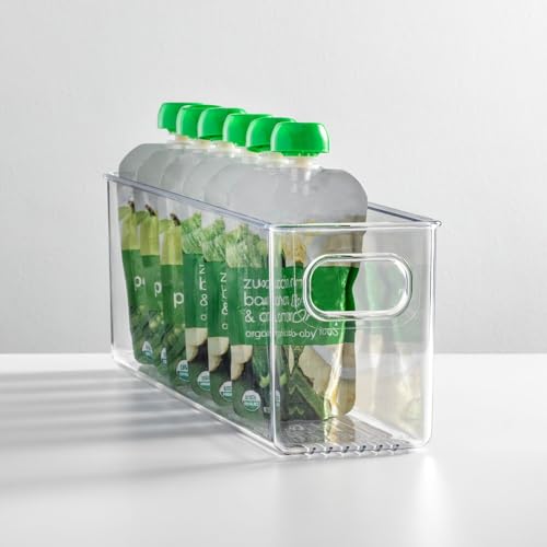 mDesign Plastic Long Stackable Storage Organizer Container, Organization Bin w/Handles for Kitchen, Pantry, Fridge, Freezer, Cabinet, Perfect to Hold Breast Milk - Ligne Collection - 2 Pack, Clear