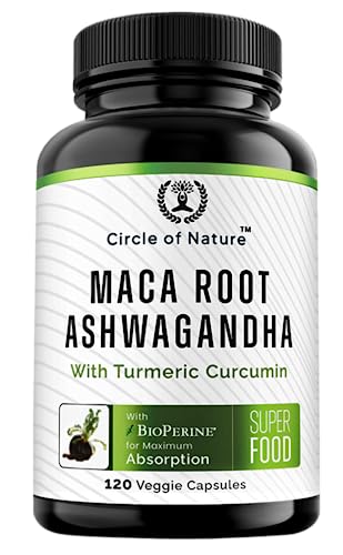 Maca Root, Ashwagandha Root Extract, Capsules for Men & Women with Turmeric Curcumin and Bioperine 120 Capsules Made in USA