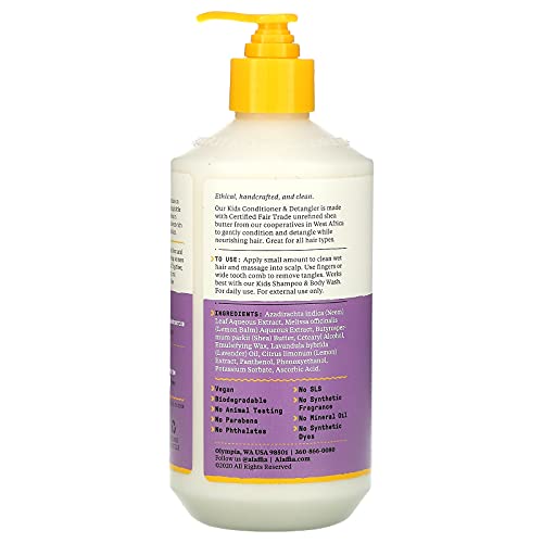 Alaffia Kids Conditioner and Detangler, Lemon Lavender. Gently Conditions and Detangles While Nourishing Hair. Suitable for All Hair Types. Cruelty Free, No Parabens, Vegan. 16 Oz