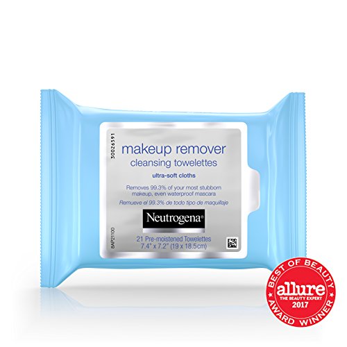 Neutrogena Makeup Remover Cleansing Facial Towelettes, Daily Gentle Face Wipes to Remove Oil, Dirt, & 99.3% of Makeup, Safe for Sensitive Eyes, Alcohol Free Wipes in Resealable Pack, 21 ct