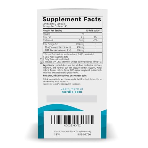 Nordic Naturals DHA Xtra, Strawberry - 90 Soft Gels - 1660 mg Omega-3 - High-Intensity DHA Formula for Brain & Nervous System Support - Non-GMO - 45 Servings