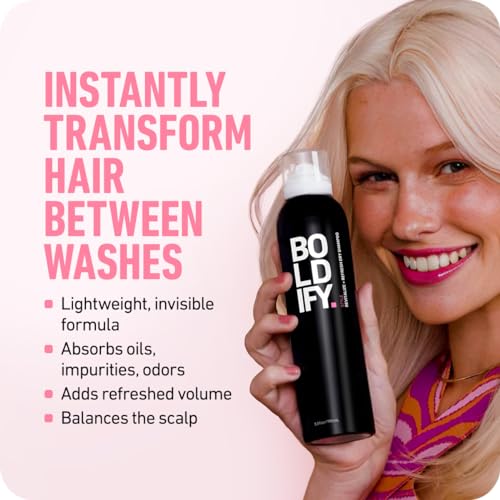 Boldify Dry Shampoo Spray - Revitalize and Refresh - Instantly Cleans, Volumizes and Balances Scalp, with Scalposine and Rice Starch - Invisible, Lightweight Formula for All Hair Types