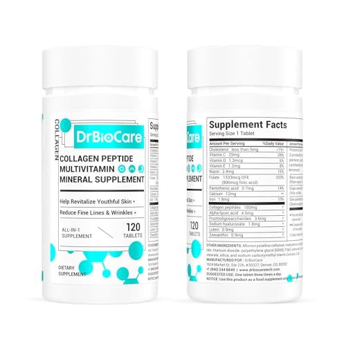 DrBioCare Collagen Peptides for Women, Beauty Vitamin & Mineral Supplement,Contains Vitamin D3, Probiotics for Women & Collagen Peptides,Vitamin E,Vitamin B Complex - Made in USA - 120 Tablets