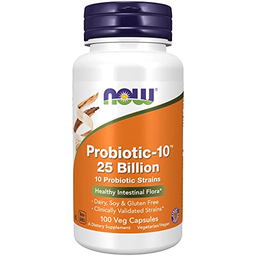 NOW Foods Supplements, Probiotic-10™, 25 Billion, with 10 Probiotic Strains, Dairy, Soy and Gluten Free, Strain Verified, 100 Veg Capsules