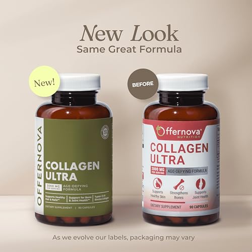 Offernova Collagen Ultra Hydrolyzed Collagen Supplements - 3000mg Anti Aging Bovine Collagen Peptides for Healthy Joints, Bones, Hair and Skin. Pastilla de Colageno Hidrolizado, 90 Capsules