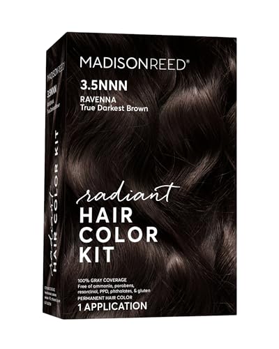 Madison Reed Radiant Hair Color Kit, Darkest Brown for 100% Gray Coverage of Resistant Gray Hair, Ammonia-Free, 3.5NNN Ravenna Brown, Permanent Hair Dye, Pack of 1