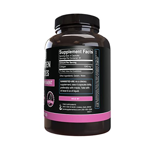 PURE ORIGINAL INGREDIENTS Collagen Peptides (365 Capsules) No Magnesium Or Rice Fillers, Always Pure, Lab Verified