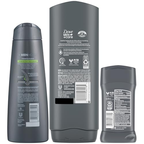 Dove Men + Care Bundle –Extra Fresh Body Wash & 72H Deodorant + Fresh + Clean 2-in-1 Shampoo and Conditioner, Citrus Scent (3 Piece Set)