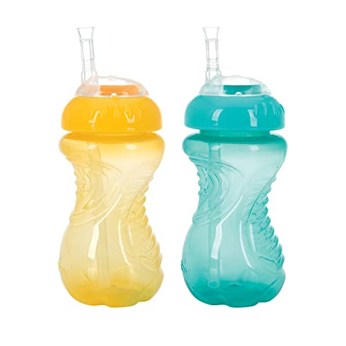 Nuby 2PK No-Spill Cup with Flexi Straw, 10oz, Colors May Vary(Pack of 2)