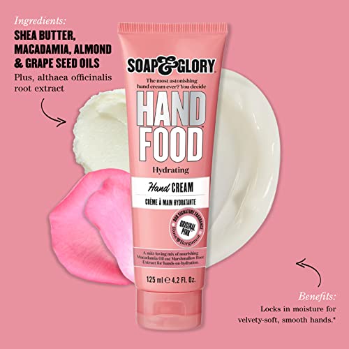 Soap & Glory Hand Food Hand Cream - Almond Oil + Shea Butter Hydrating Cuticle & Hand Moisturizer - Rose & Bergamot Scented Hand Cream for Dry Hands (125 ml)