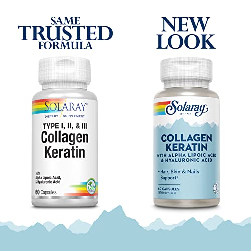Solaray Collagen Keratin with Alpha Lipoic Acid and Hyaluronic Acid - Type I, II and III Collagen Pills - Hair, Skin, Nails, and Joint Health Support - 30 Servings, 60 Capsules