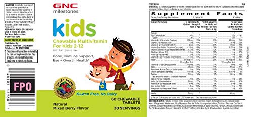 GNC Milestones Kids Chewable Multivitamin for Kids 2-12, 60 Chewable Tablets, Supports Bones, Immune System, Eyes and Overall Health