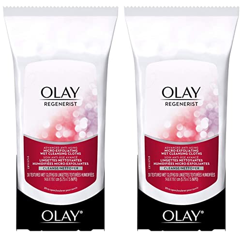Olay Regenerist Micro-Exfoliating Wet Cleansing Cloths 30 Count (Pack of 2)