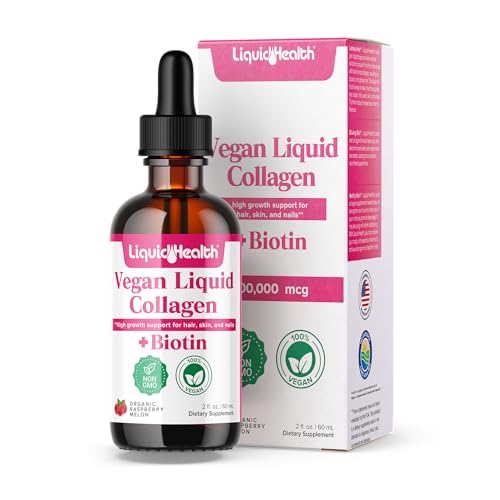 LIQUIDHEALTH 100% Vegan Collagen Plus Biotin 100,000mcg Liquid Drops - Plant-Based Liquid Collagen for Women, Men - Hair & Nail Growth, Skin Health, Boosts Metabolism - Non-GMO, Sugar Free (2 oz)