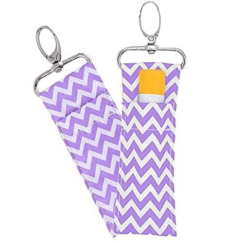 ZJchao Purple: Lipstick Holder Keychain, 2Pcs/6Pcs Wave Pattern Lip Balm Chapstick Pouch Strap Key Ring Bag Mothers Girls Gift(Purple)