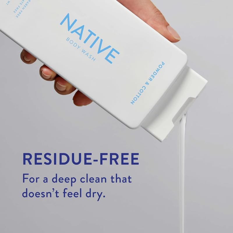 Native Body Wash for Men & Women, Seasonal | Sulfate, Paraben, and Dye Free, with Naturally Derived Clean Ingredients Leaving Skin Soft and Hydrating, Powder & Cotton 18 oz - 2 Pk