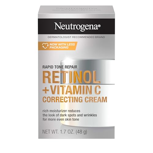 Neutrogena Retinol + Vitamin C Correcting Cream, Rapid Tone Repair Face & Neck Cream with Hyaluronic Acid for Dark Spots, Fine Lines & Wrinkles, 1.7 oz