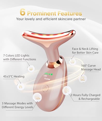 ELISHINE Light Based Face-Neck-Massager - 7 Color Portable Facial Massager for Skin Care, Rose Gold