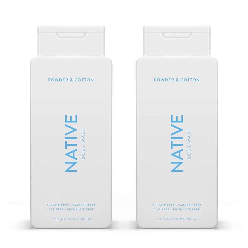 Native Body Wash for Men & Women, Seasonal | Sulfate, Paraben, and Dye Free, with Naturally Derived Clean Ingredients Leaving Skin Soft and Hydrating, Powder & Cotton 18 oz - 2 Pk