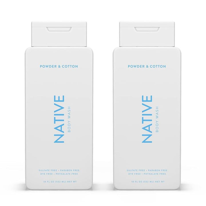 Native Body Wash for Men & Women, Seasonal | Sulfate, Paraben, and Dye Free, with Naturally Derived Clean Ingredients Leaving Skin Soft and Hydrating, Powder & Cotton 18 oz - 2 Pk